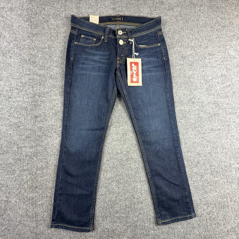 Levi's 524 Superlow Bootcut Jeans Juniors 7 Dark Blue Low Rise Stretch Denim